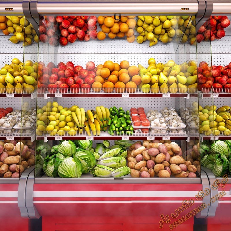 آبجکت آماده یخچال میوه و سبزیجات برای تری دی مکس-3dmaxyar.com