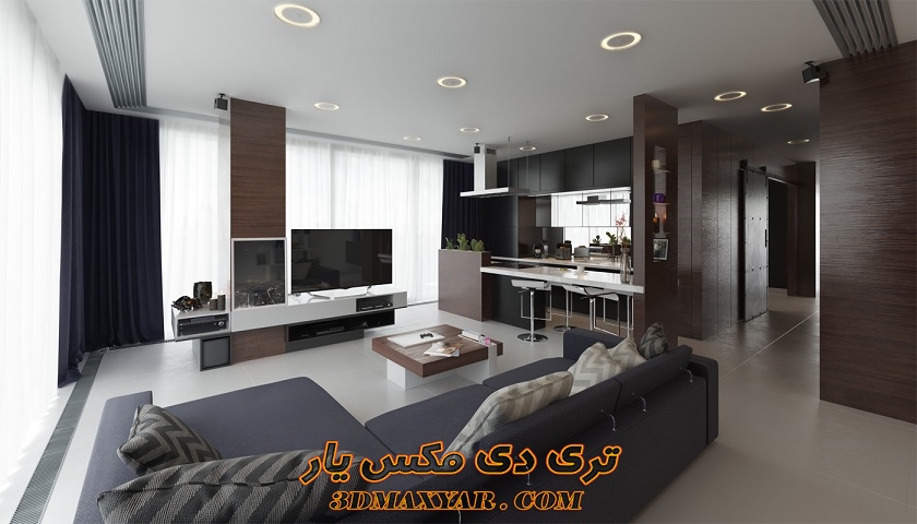 پروژه آماده فضای داخلی آپارتمان برای تری دی مکس-3dmaxyar.com
